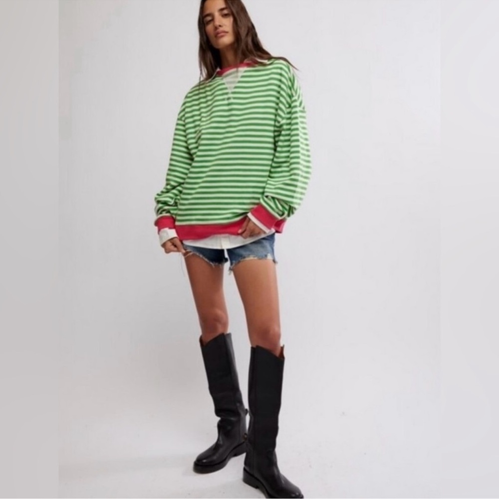 NEW Free People We The Free Classic Striped Oversized Crewneck Sweatshirt M - Picture 2 of 13
